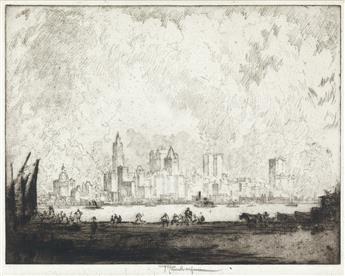 JOSEPH PENNELL Two etchings of New York.